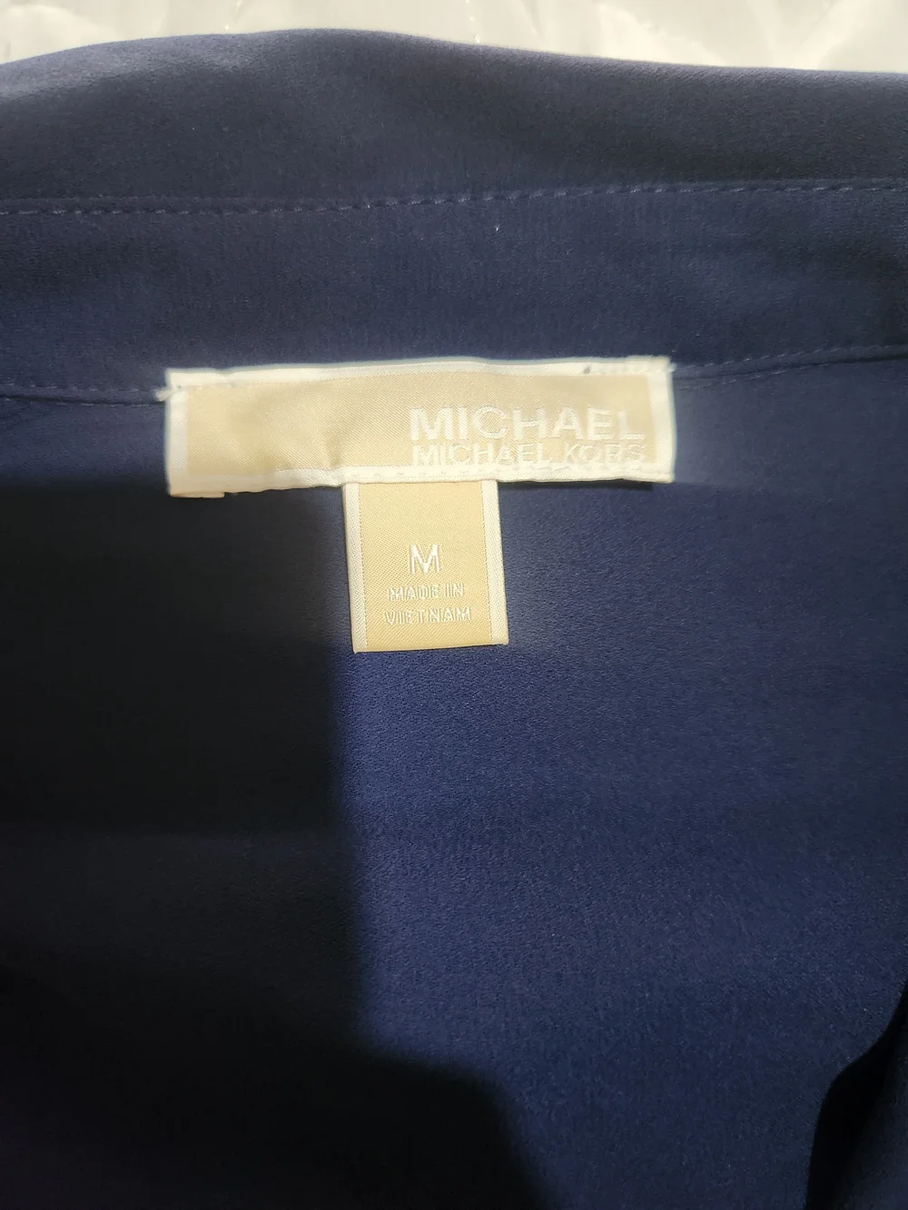 Michael Kors Navy Popover Blouse with White Trim and Gold Zip